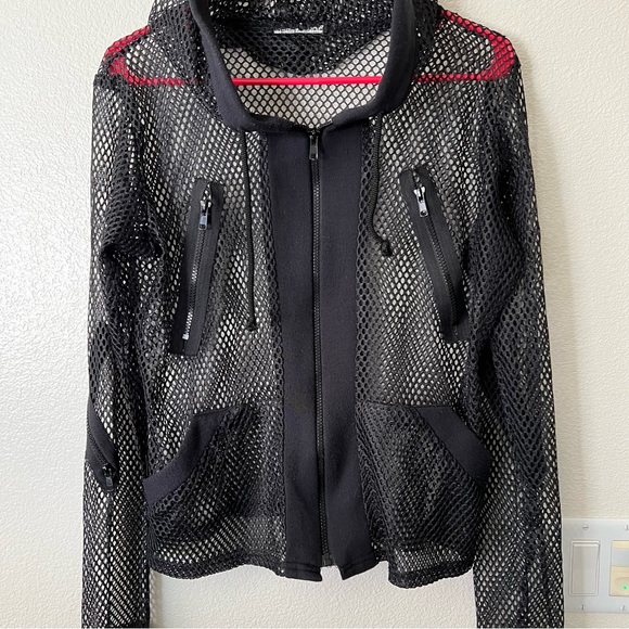 Vintage Y2K Goth Hot Topic Serious Brand Black Fishnet Hooded Jacket - Rare! HTF - Picture 4 of 10